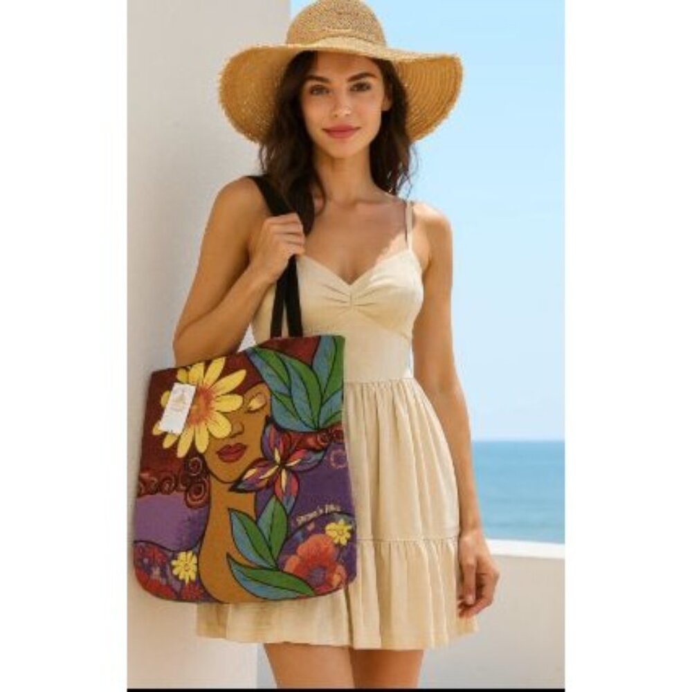 Pamela Hills Woven Tote Bag - Jacquard Woven Cotton - Zipper Closure